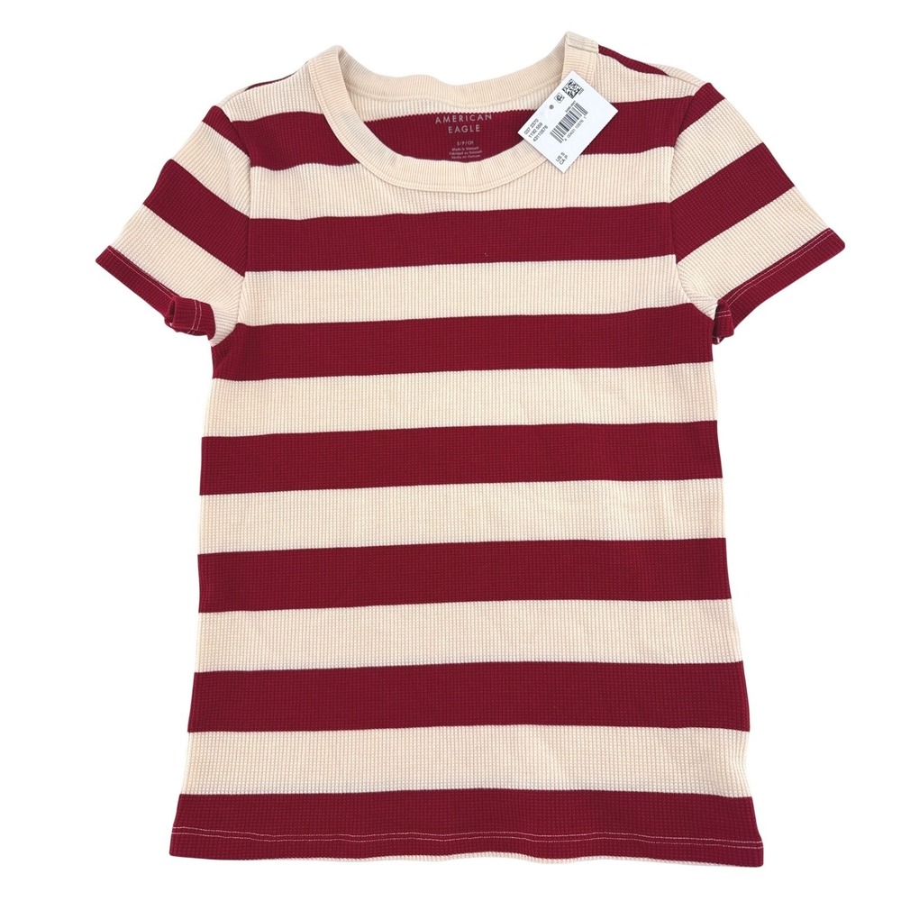 American Eagle Waffle Knit Striped Top Women Size S Nautical